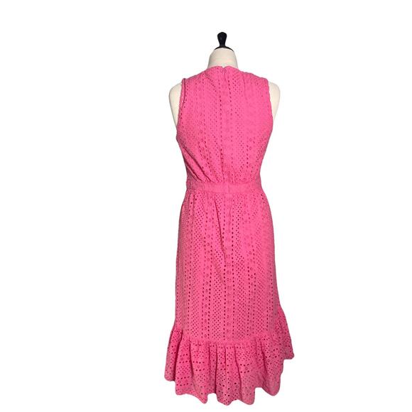 J.Crew hot pink eyelet cotton midi dress sleeveless tiered hem size 8 - Picture 5 of 8